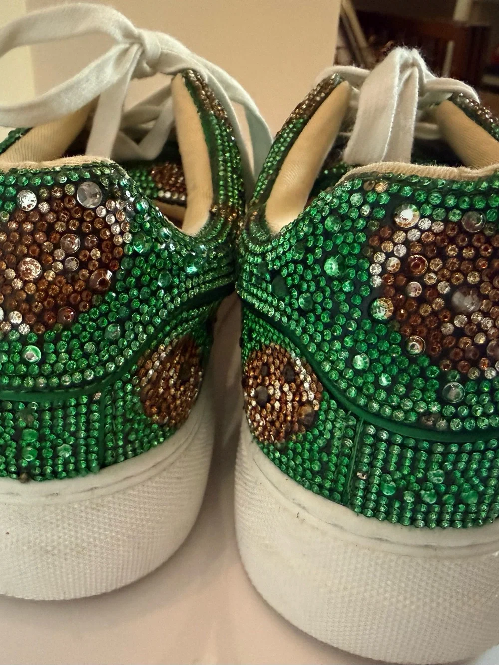 Betsey Johnson Green Crystal Football-Print Platform Sneakers